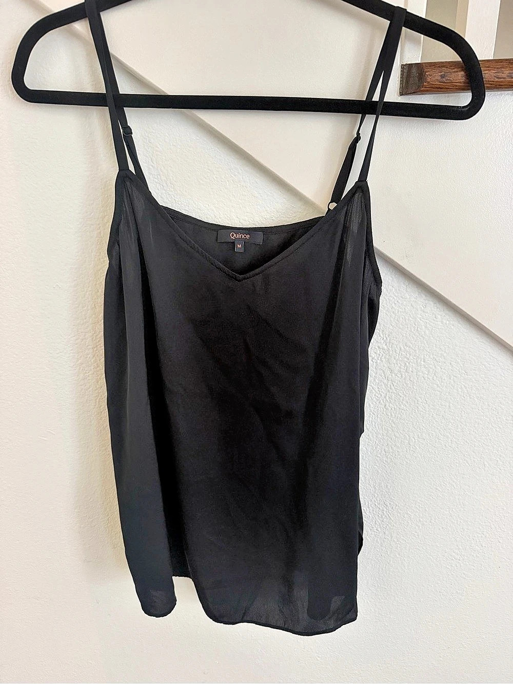 Quince Washable Stretch Silk V-Neck Cami Black